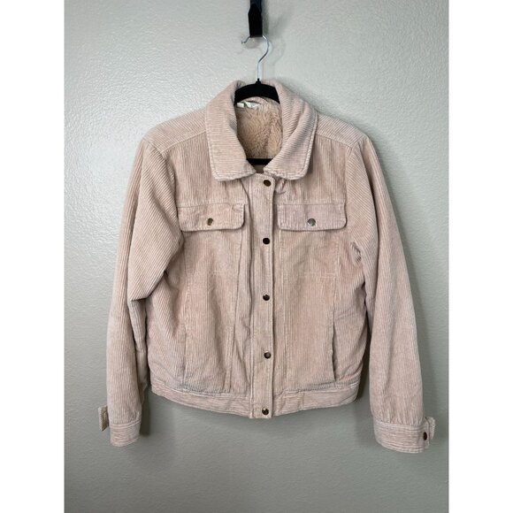 Sky And Sparrow Womens Beige Corduroy Jacket Faux Fur Lining M Casual Cotton - Picture 2 of 7